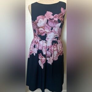 Adrianna Papell Black Dress with Pink Floral Design